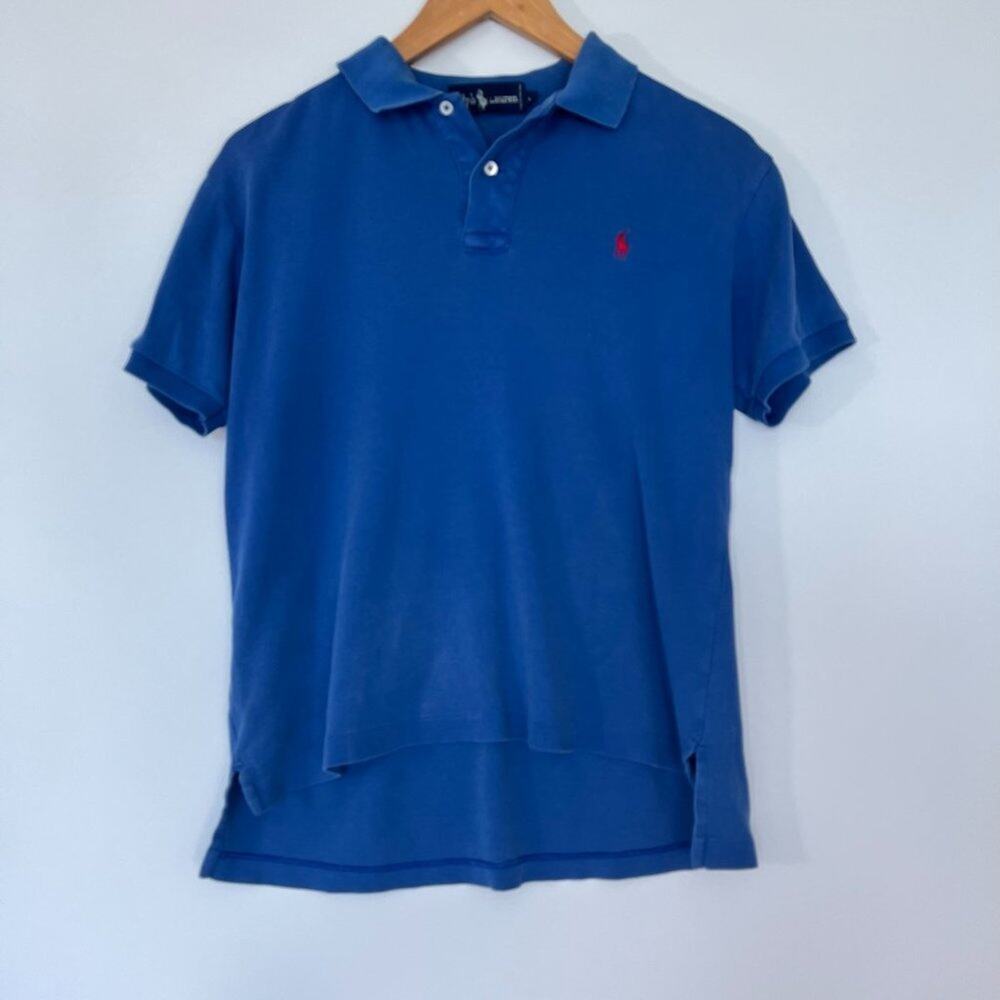 Ralph Lauren Vintage 90s Classic Blue Short Sleeve Soft Polo Shirt Womens S